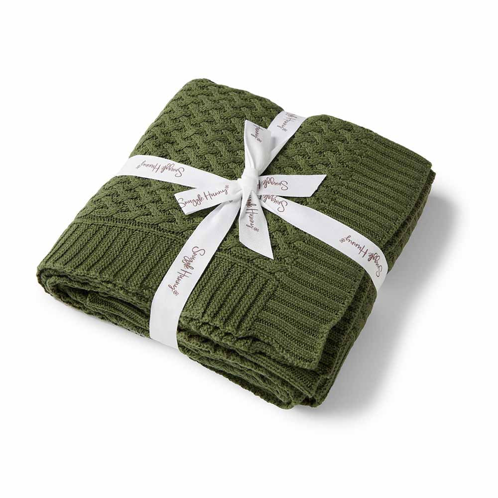 Diamond Knit Organic Baby Blanket- Olive