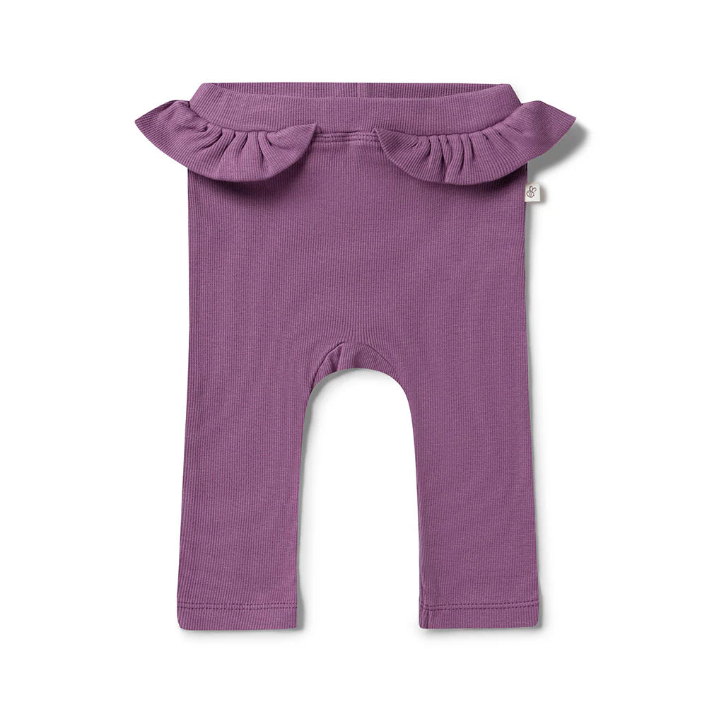 Organic Pants With Frill- Mulberry