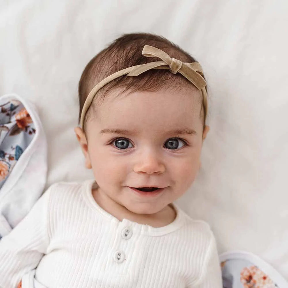 Baby Velvet Bow- Pebble