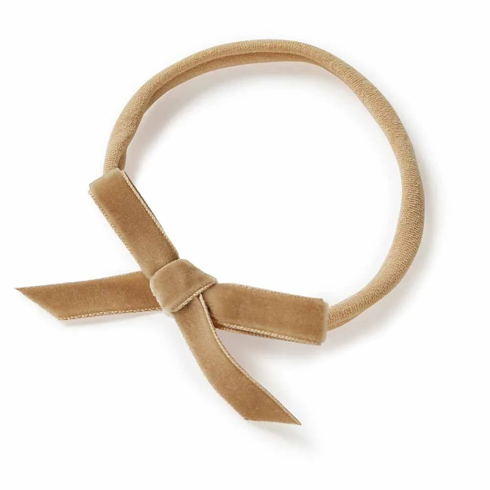 Baby Velvet Bow- Pebble