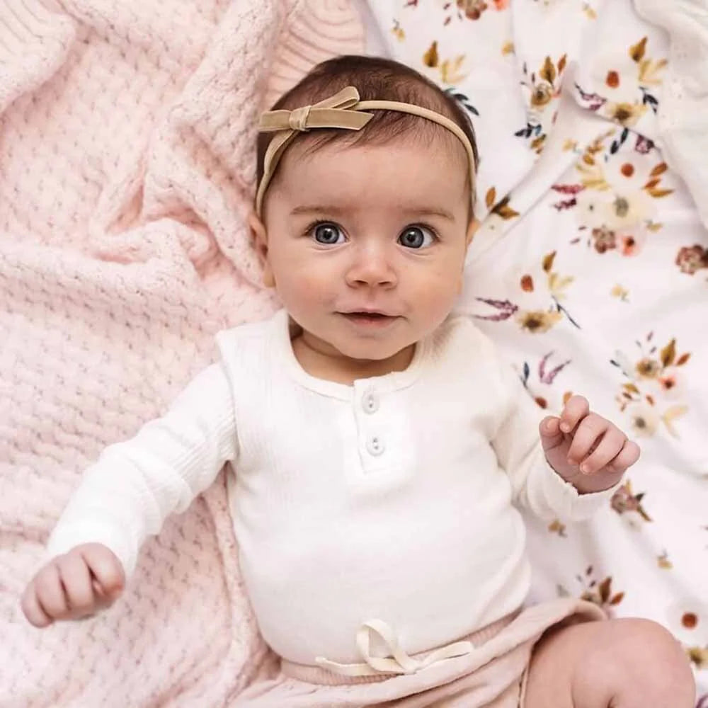Baby Velvet Bow- Pebble