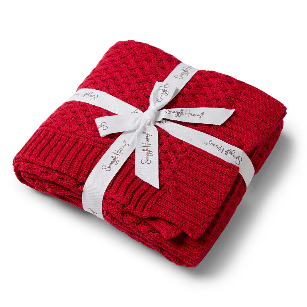 Diamond Knit Organic Baby Blanket- Red