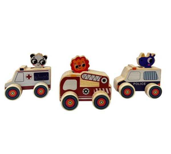 Wooden Mini Wheelie Emergency Vehicles With Animals