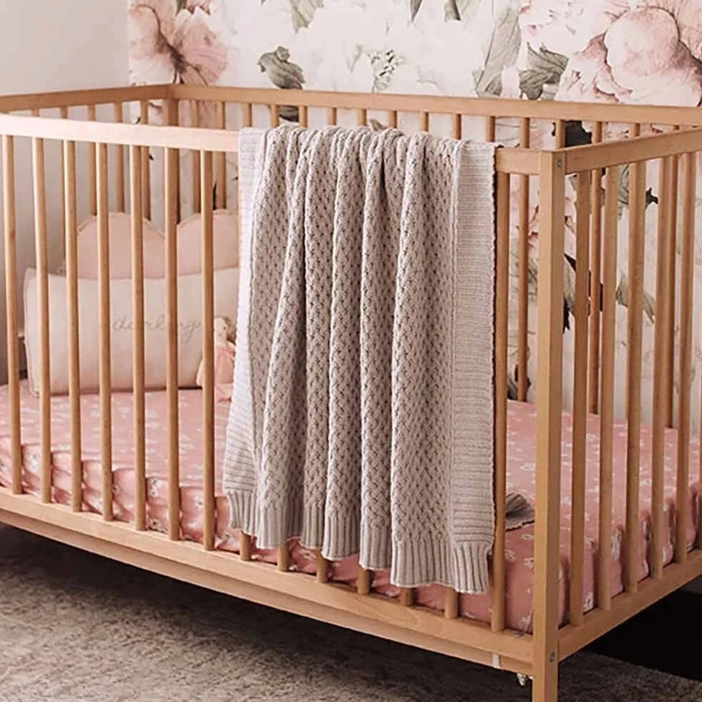 Diamond Knit Organic Baby Blanket- Warm Grey
