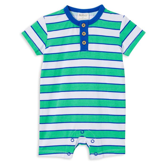 Green Stripe Henley Romper