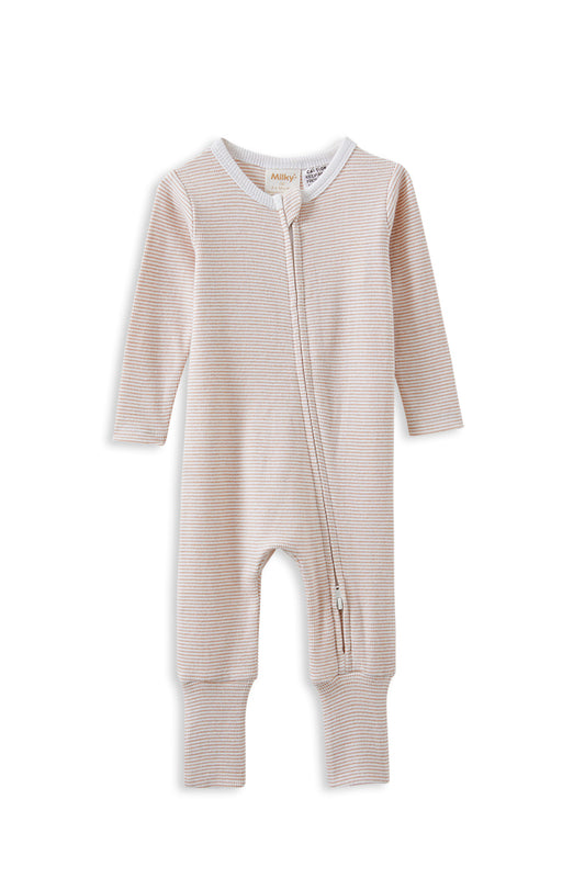 Mocha Stripe Zip Romper