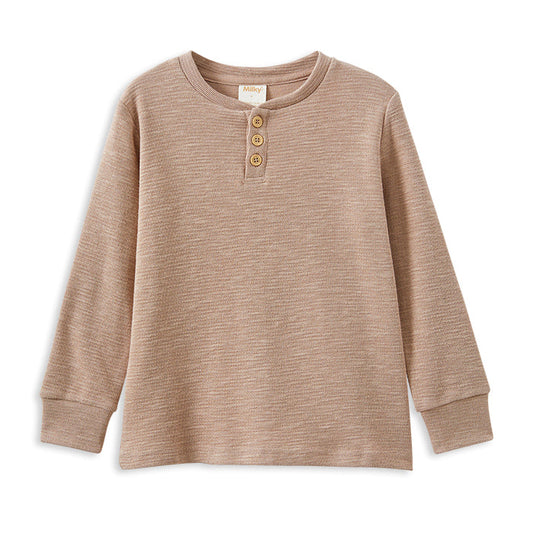 Mocha Henley Long Sleeve Top