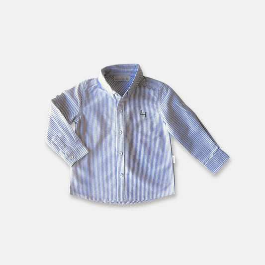 Boys Oxford Long Sleeve Shirt- Navy Pinstripe