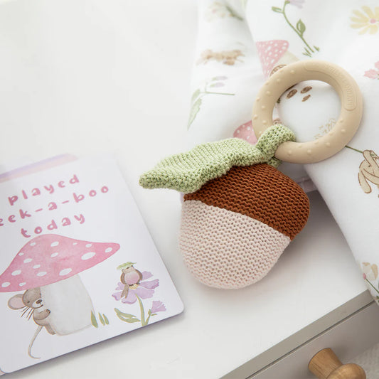 Teething Ring Rattle- Acorn Whimsical Wonderland