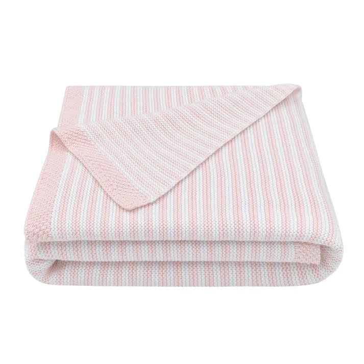 Knitted Stripe Blanket- Pink/White