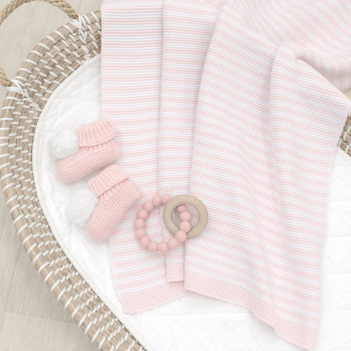 Knitted Stripe Blanket- Pink/White