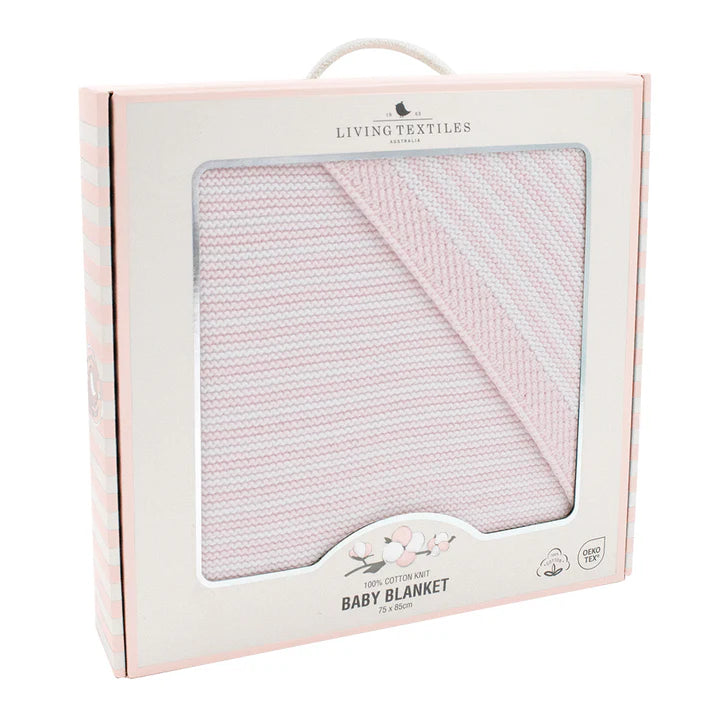 Knitted Stripe Blanket- Pink/White