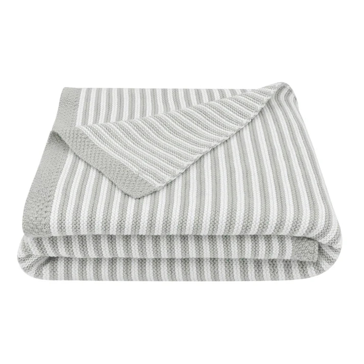 Knitted Stripe Blanket- Grey/White