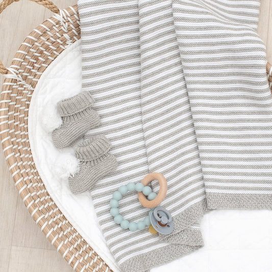 Knitted Stripe Blanket- Grey/White