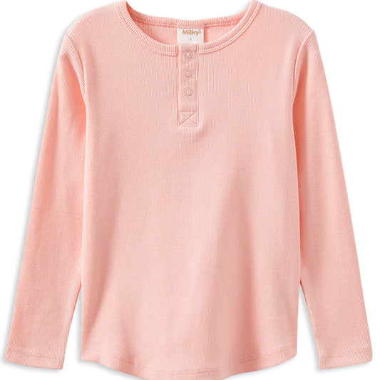 Whisper Rose Henley Long Sleeve Dress