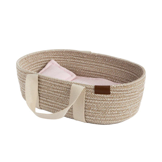 100% Cotton Rope Doll Moses Basket Set- Blush