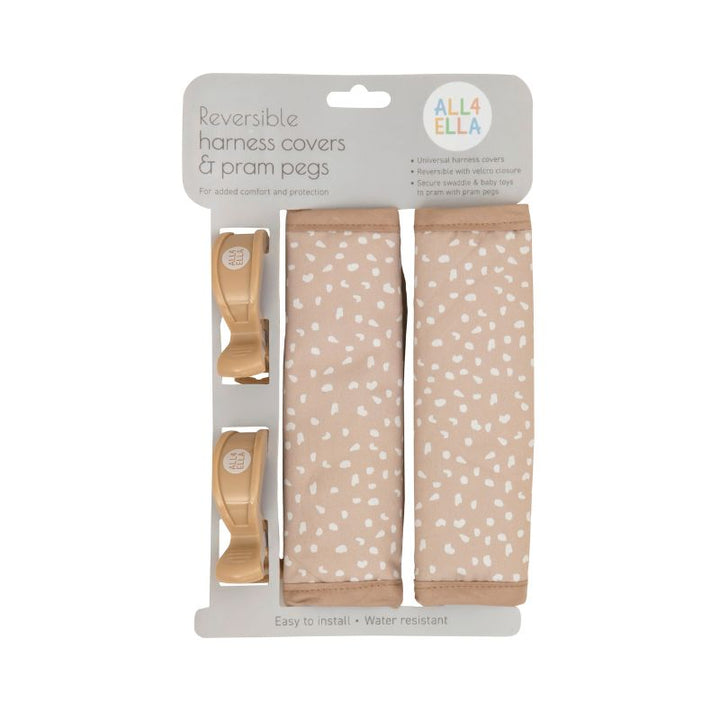 Harness Covers & Pram Pegs- Beige Dots