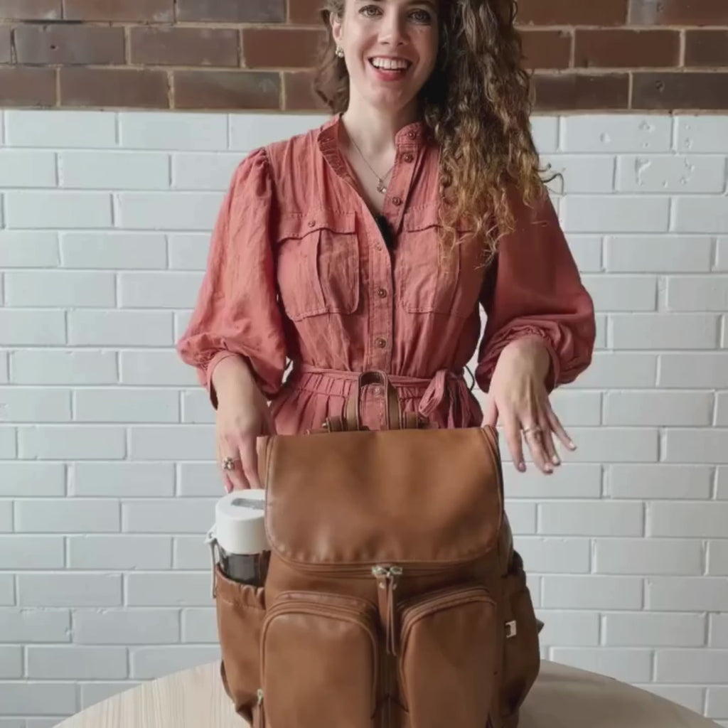 Signature Nappy Backpack - Tan Vegan Leather