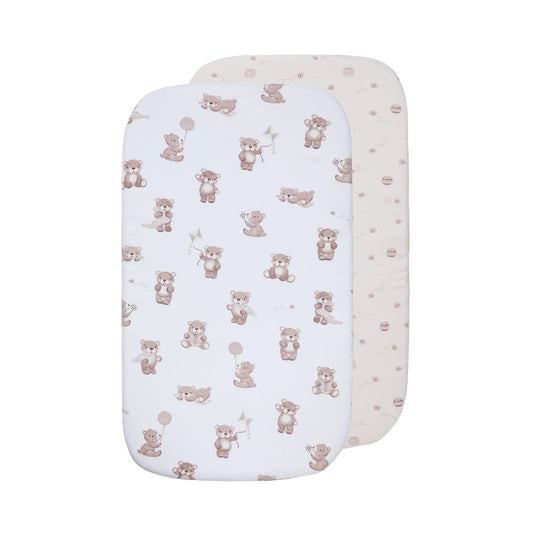 2 Pack Organic Bassinet Fitted Sheets- Cuddly Bear