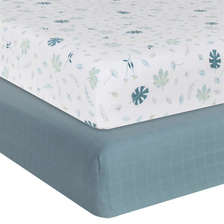 Organic Muslin 2pk Cot Fitted Sheet- Banana Leaf/Teal