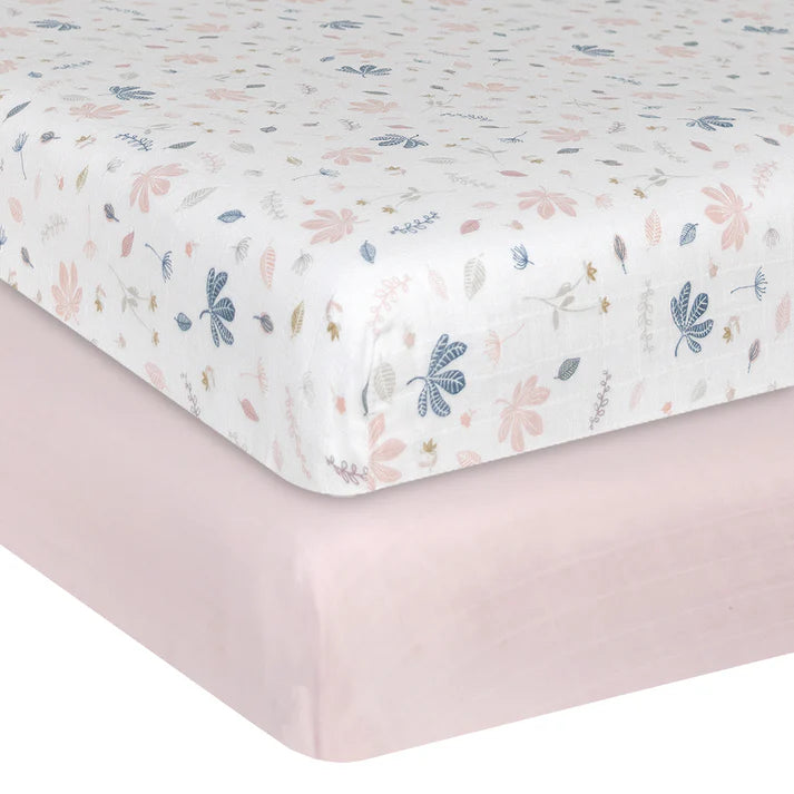 Organic Muslin 2pk Cot Fitted Sheet- Botanical