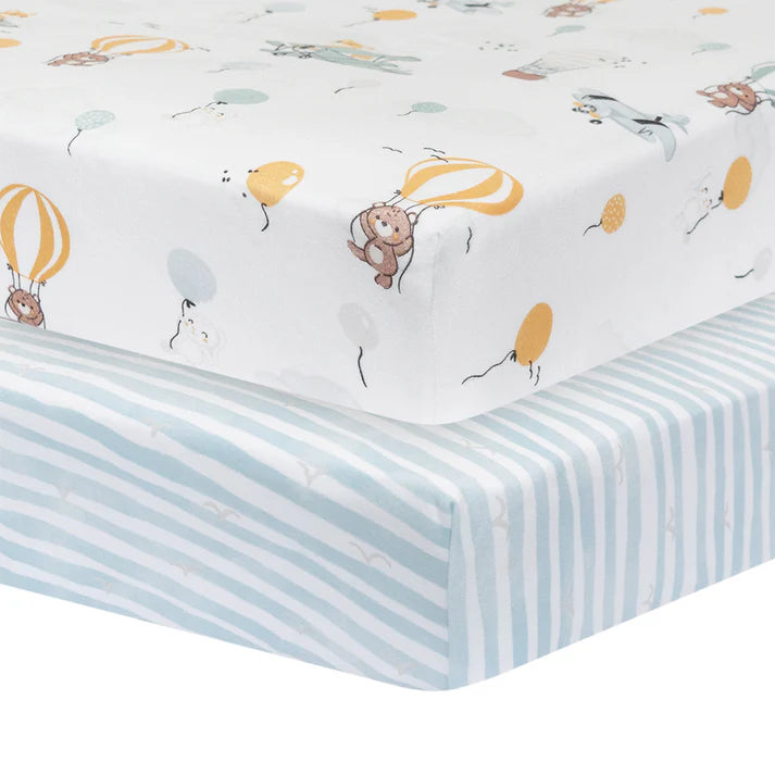 2pck Cot Fitted Sheets- Up Up & Away