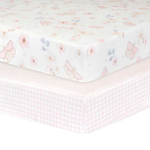 2pck Cot Fitted Sheets- Butterfly Garden