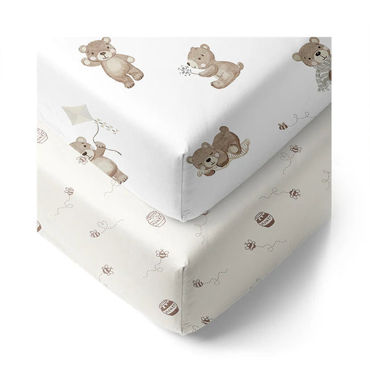 2 Pack Organic Jersey Cot Fitted Sheets - Cuddly Bear