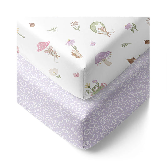 2 Pack Organic Jersey Cot Fitted Sheets - Whimsical Wonderland