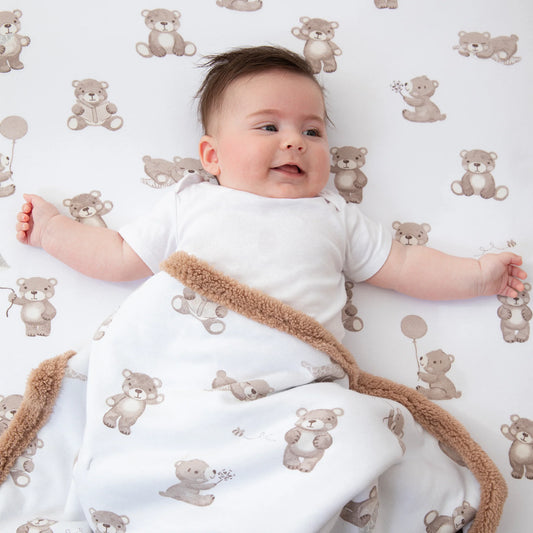 Organic Jersey Sherpa Blanket- Cuddly Bear