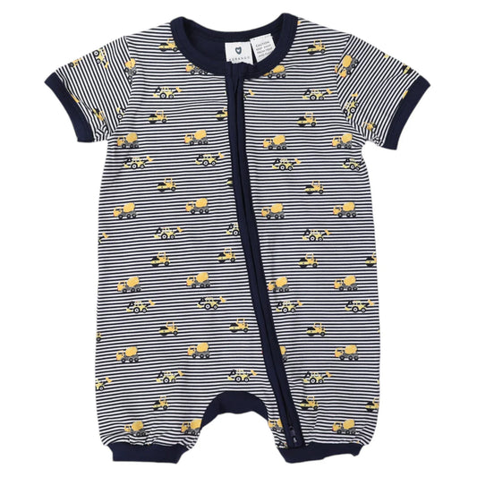 Trucks and Diggers Short Sleeve Zip Romper Navy