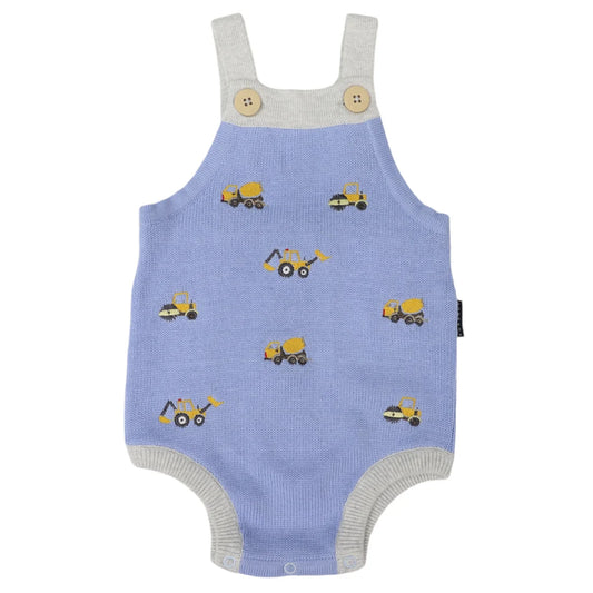 Trucks and Diggers Embroidered Knit Sunsuit Blue