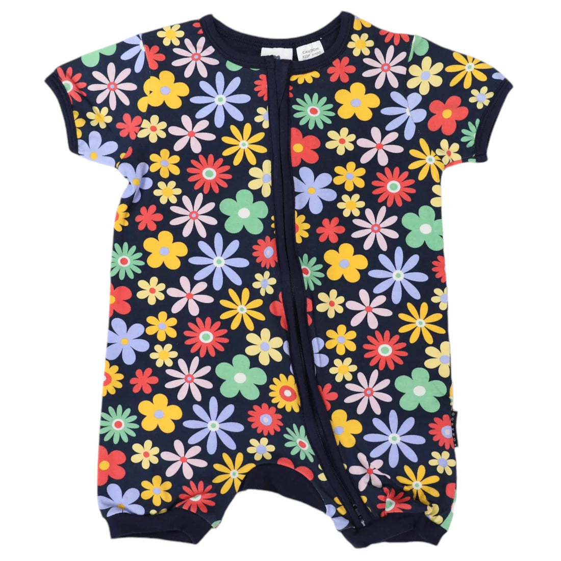 Flower Print Short Sleeve Zip Romper Navy