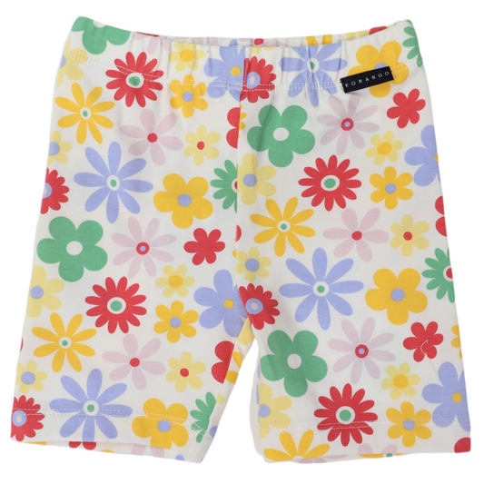 Flower Print Cotton Bike Shorts- Cloud