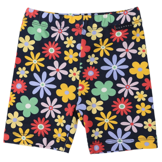 Flower Print Cotton Bike Shorts- Navy