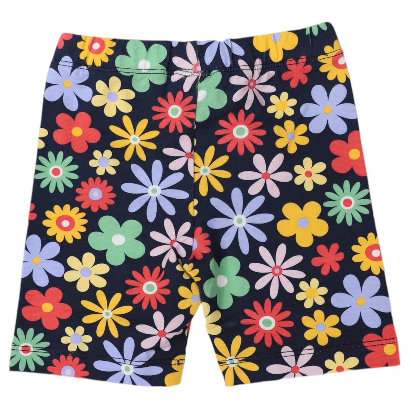 Flower Print Cotton Bike Shorts- Navy