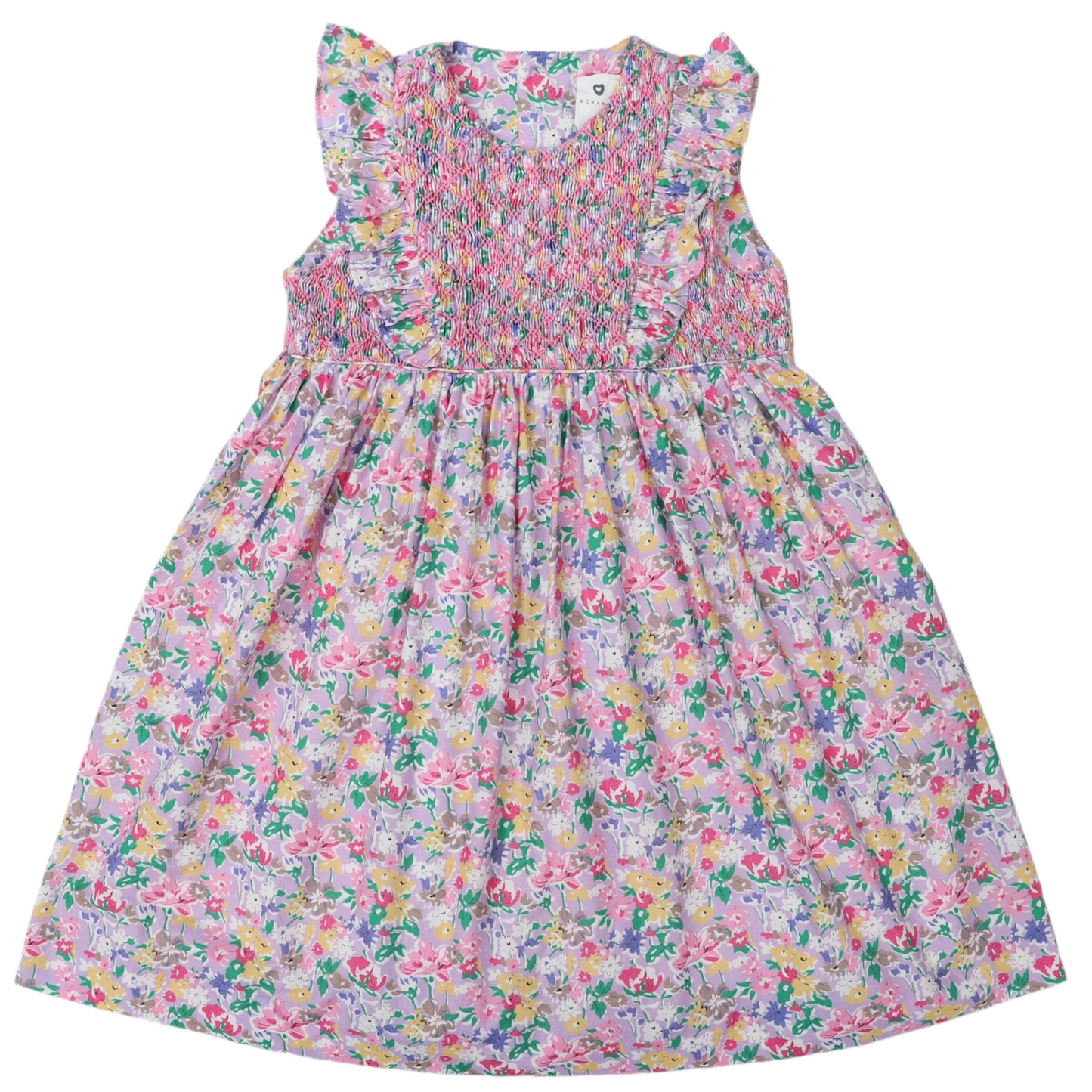 Hand Smocked Floral Dress With Frill- Dark Floral