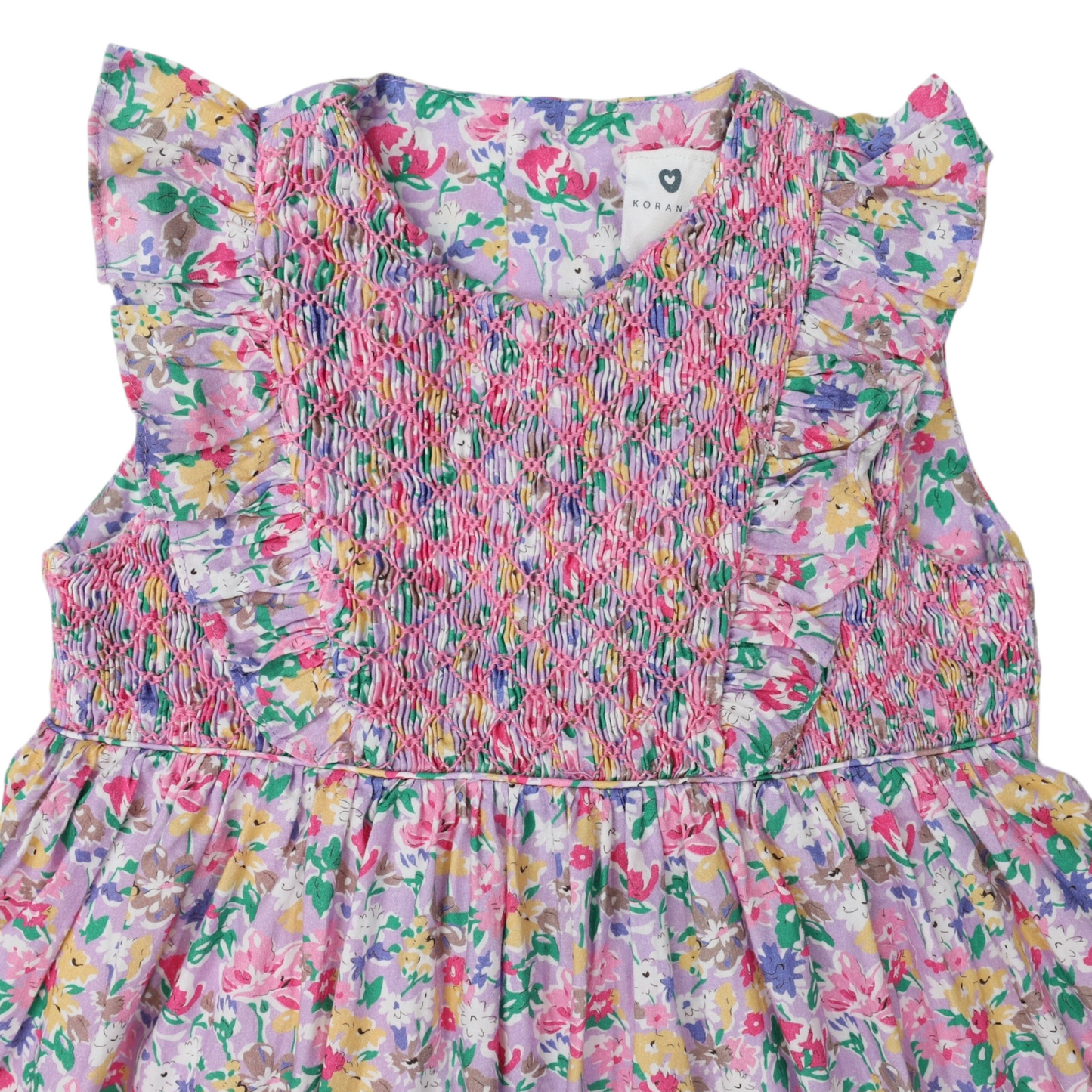 Hand Smocked Floral Dress With Frill- Dark Floral