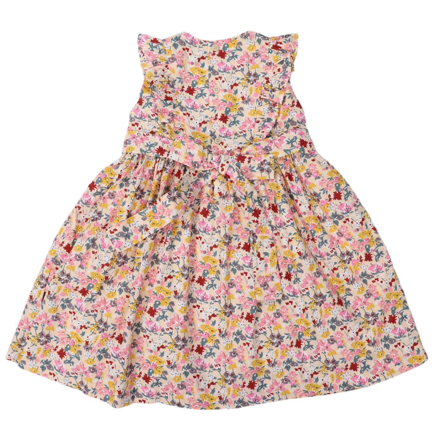 Hand Smocked Floral Dress With Frill- Light Floral