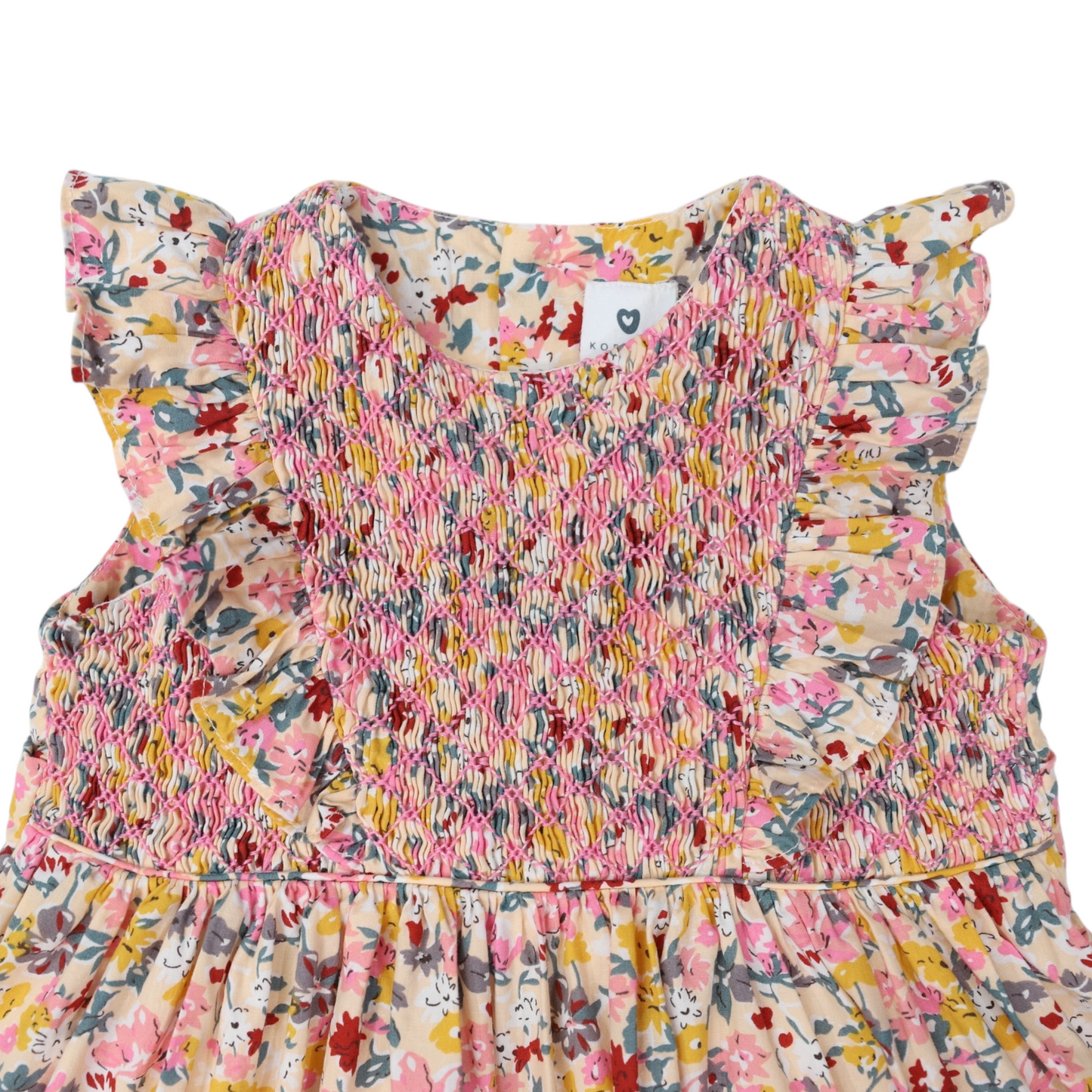 Hand Smocked Floral Dress With Frill- Light Floral