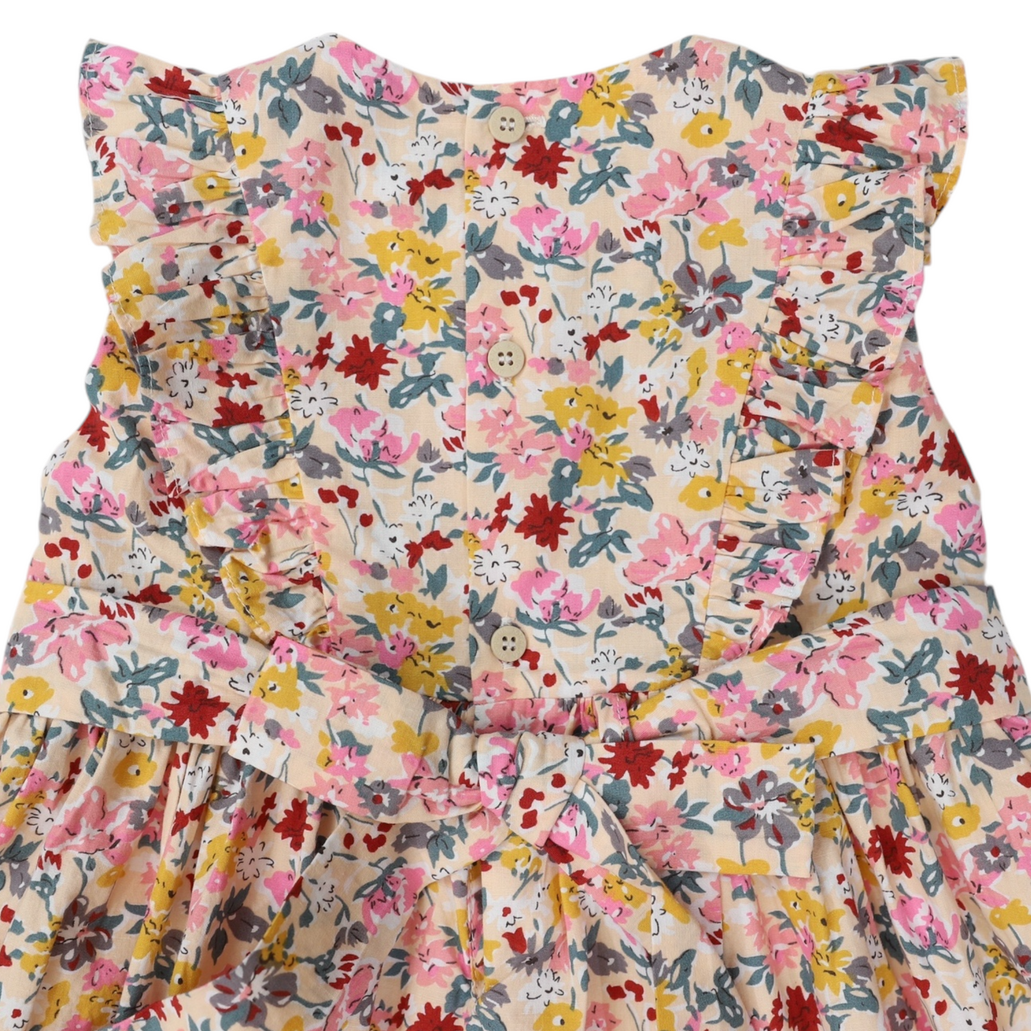 Hand Smocked Floral Dress With Frill- Light Floral