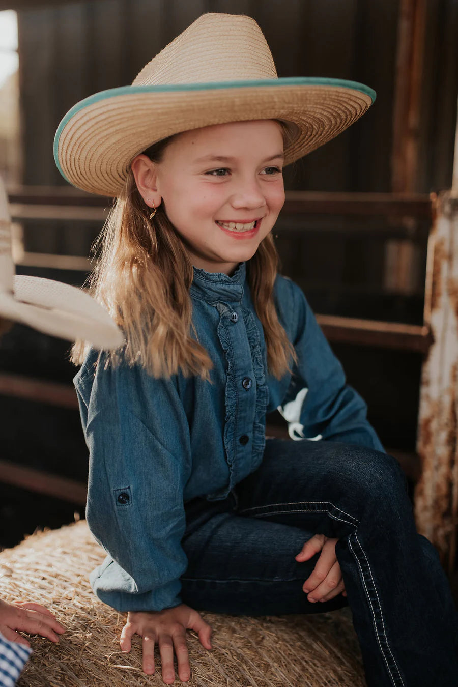 Annamarie Denim Long Sleeve Ruffle Fronted Shirt