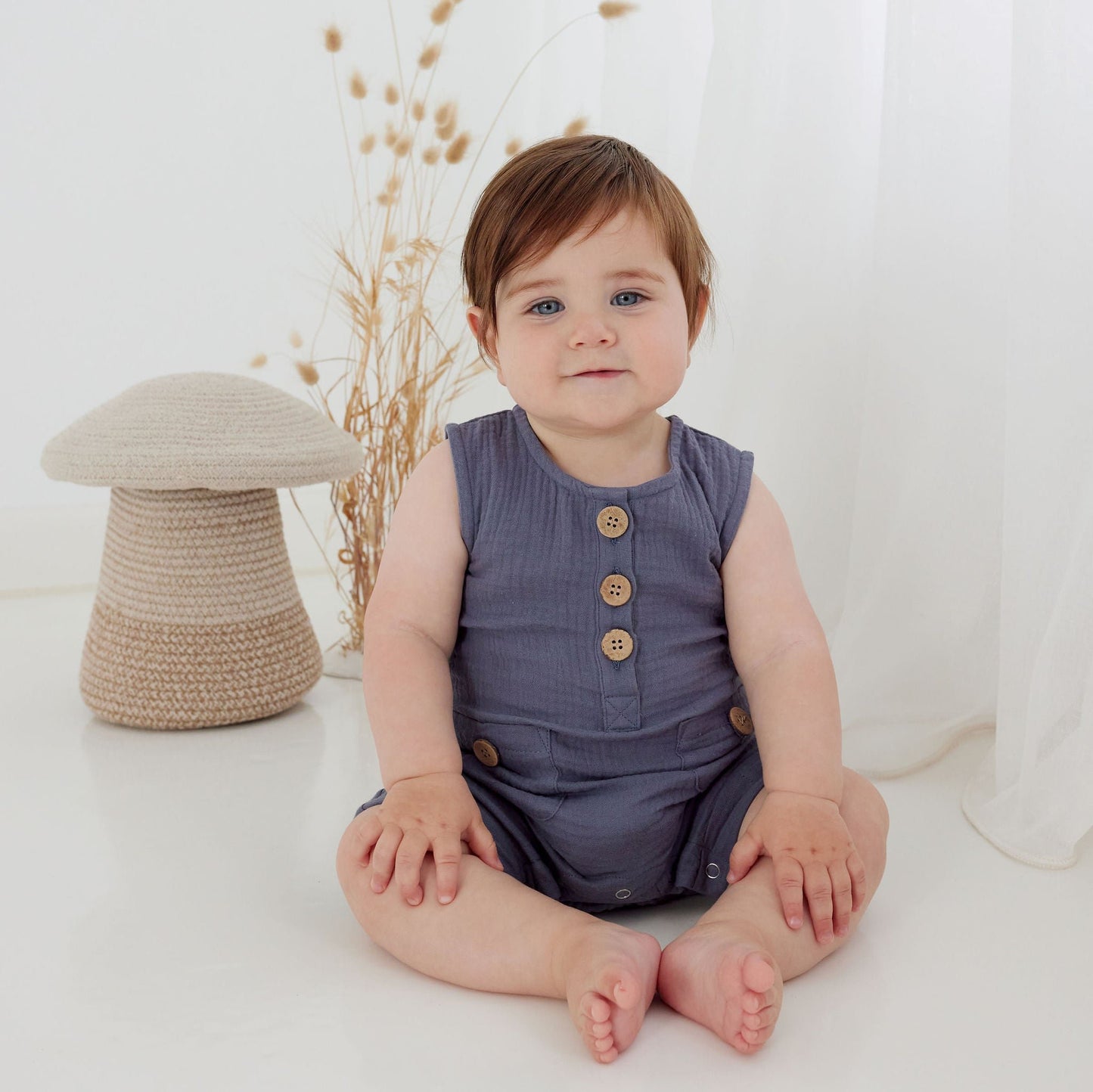 Flint Blue Muslin Romper