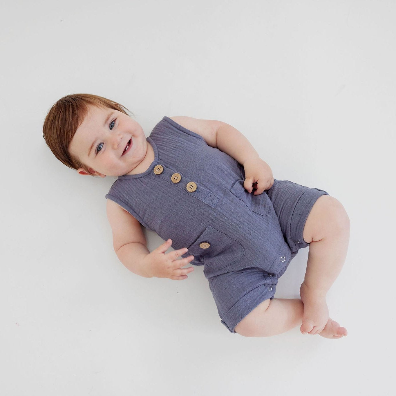 Flint Blue Muslin Romper