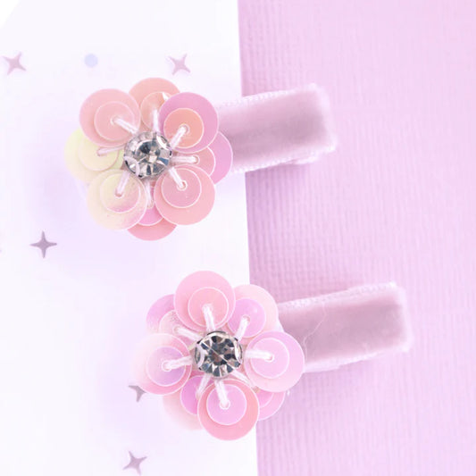 Jewel Flower 2 Pack Hair Clips- Pink