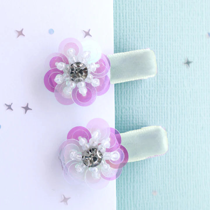 Jewel Flower 2 Pack Hair Clips- Crystal