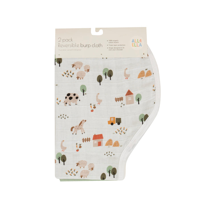 Organic Reversible Burp Cloth 2pck- Country Farm