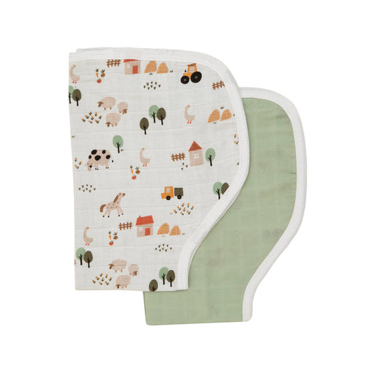 Organic Reversible Burp Cloth 2pck- Country Farm