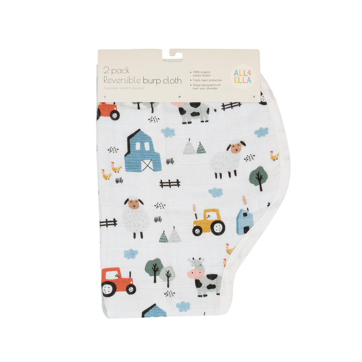 Organic Reversible Burp Cloth 2pck- Barnyard