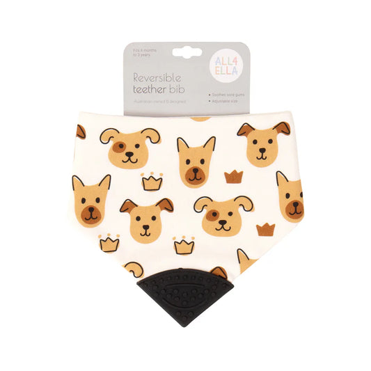 Bandana Reversable Bib With Silicone Teether- Puppies